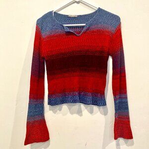 Red Blue and Burgundy Knit Sweater w/ Bell Sleeves